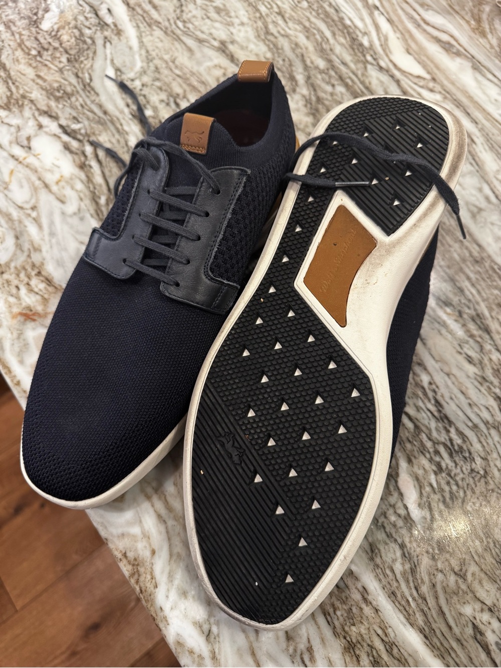 Men's Navy Knit Lace-Up Sneakers with Leather Trim Wolf and Shepherd - Picture 3 of 3